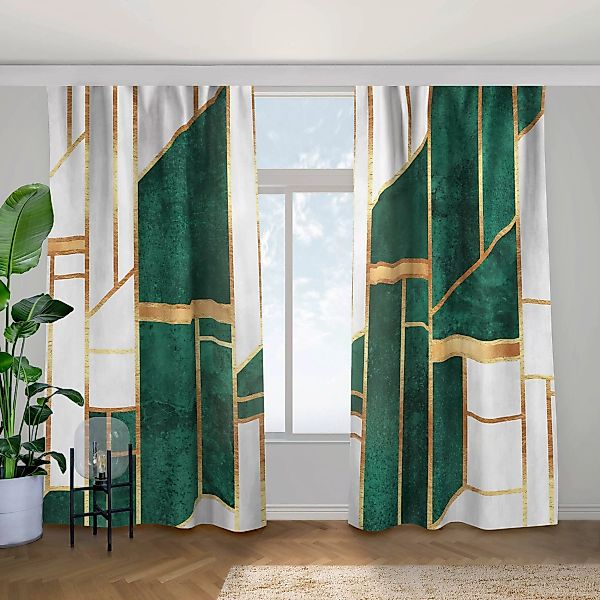 Vorhang Emerald und Gold Geometrie günstig online kaufen