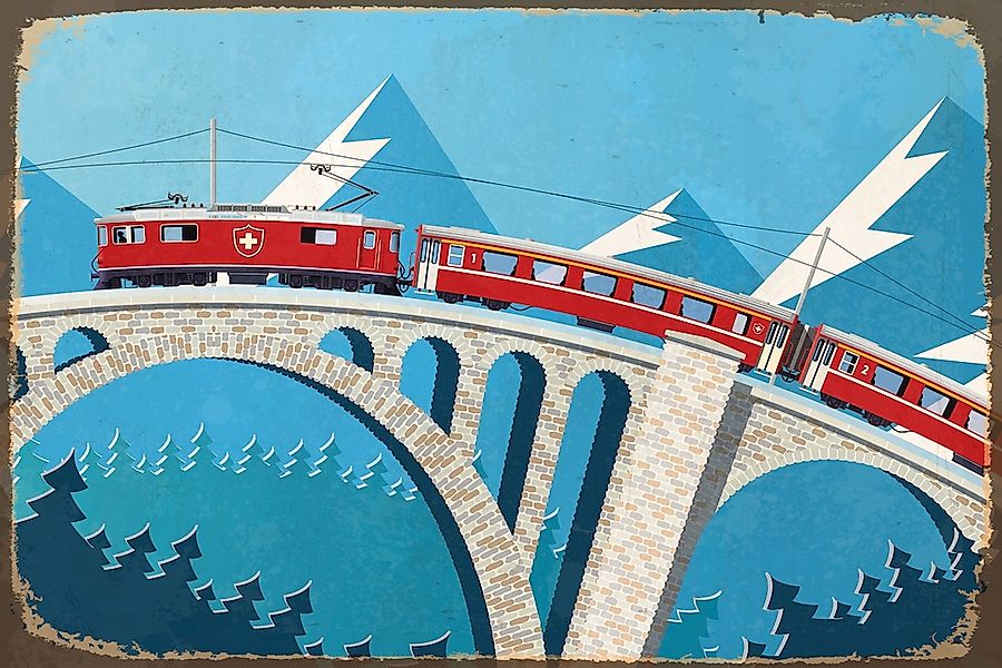 queence Metallbild "TRAIN", Vintage-Schweiz-Zugbilder, Stahlschild, Blechsc günstig online kaufen
