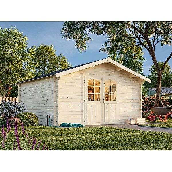 Palmako Gartenhaus Lotta 380 x 380 cm Lackiert Hellgrau-Anthrazit FSC® günstig online kaufen