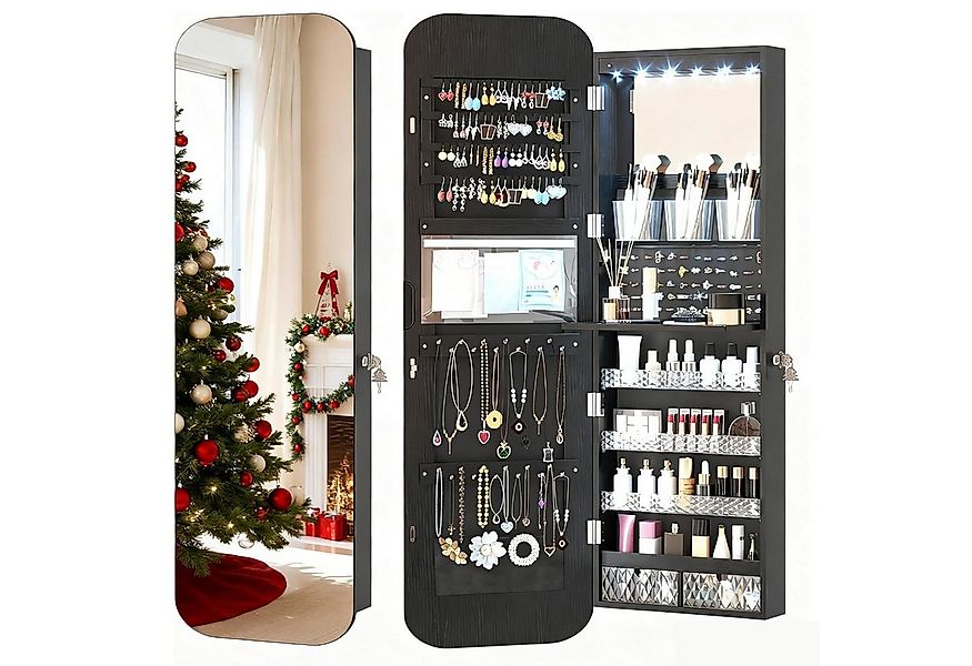 LVSOMT Schmuckschrank LED Ovaler Hängeschrank, Abschließbarer Türspiegel/Wa günstig online kaufen