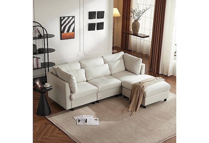 Merax 3-Sitzer mit Hocker, XXL Sofa, aus Leinen mit 2 Kissen,Sofagarnitur,L günstig online kaufen