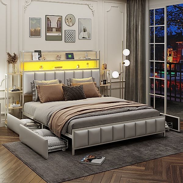 Flieks Metallbett, LED Polsterbett Doppelbett 160x200cm günstig online kaufen