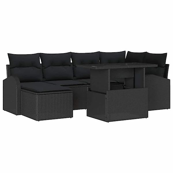 vidaXL Garten-Sofa-Set mit Kissen 7-Tlg Schwarz 3348679 günstig online kaufen