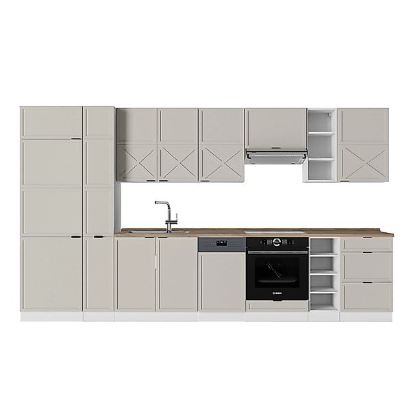 Vicco Fame-Line Küchenzeile GrauBeige/Weiß 355 cm AP Eiche günstig online kaufen