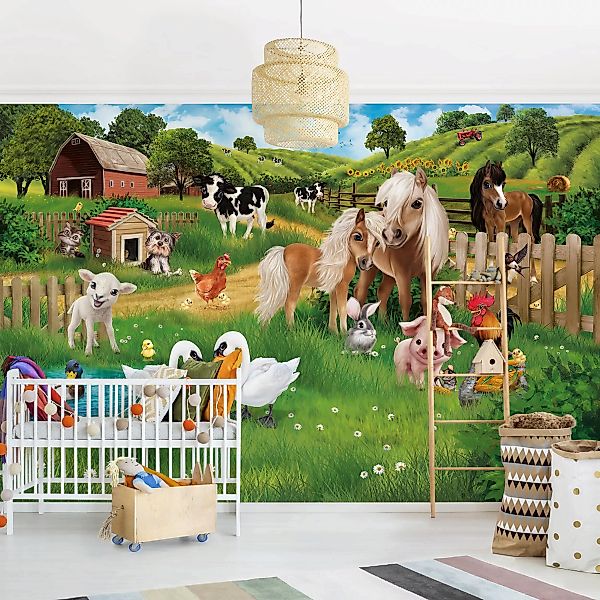 Bilderwelten Kindertapete Tiere auf dem Bauernhof bunt Gr. 288 x 190 günstig online kaufen