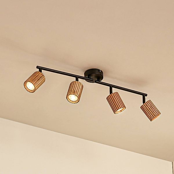 Lindby Deckenstrahler Stralino, 4-flammig, Länge 60 cm, Holz günstig online kaufen