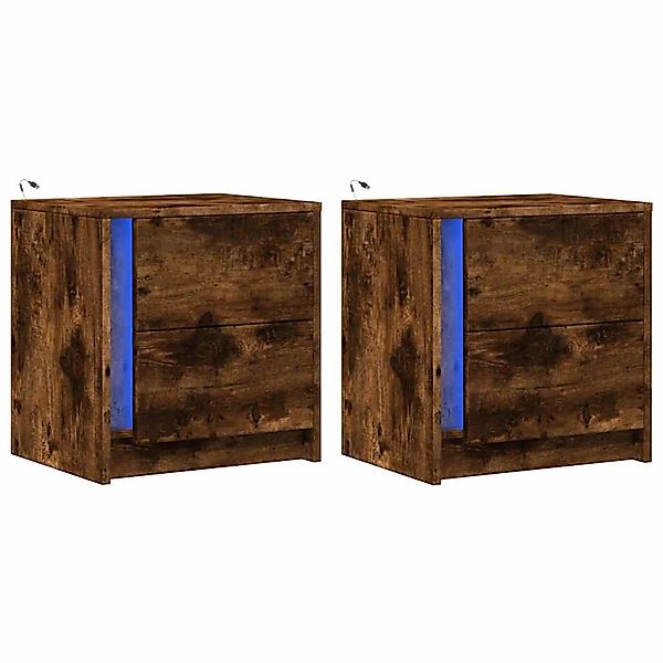 vidaXL Nachttische mit LED-Leuchten 2 Stk, Räuchereiche Holzwerkstoff 85205 günstig online kaufen