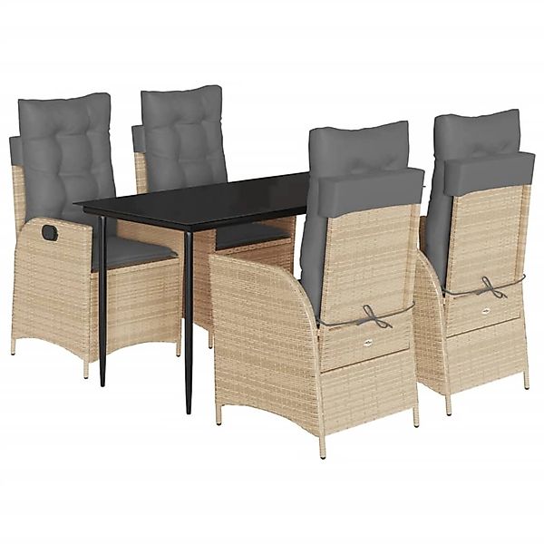 vidaXL 5-Tlg Garten-Essgruppe mit Kissen Beige Poly Rattan 3213257 günstig online kaufen