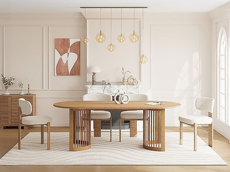 Esstisch für 8 Personen mit Eichen- und Heveaholzfurnier – Natur – NELIRAM günstig online kaufen