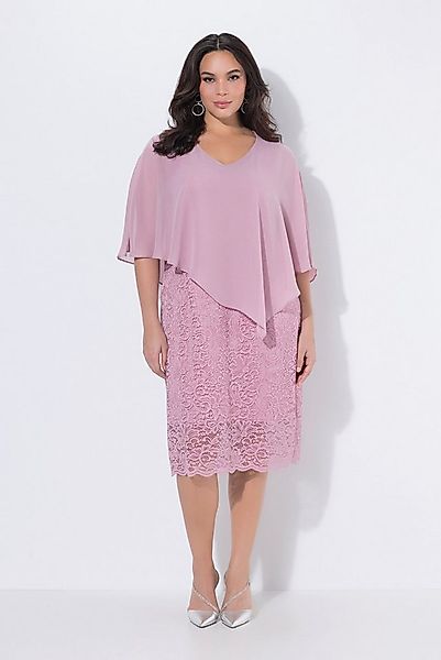 Ulla Popken Abendkleid Abendkleid Chiffon-Cape Jersey Spitzensaum 3/4-Arm günstig online kaufen