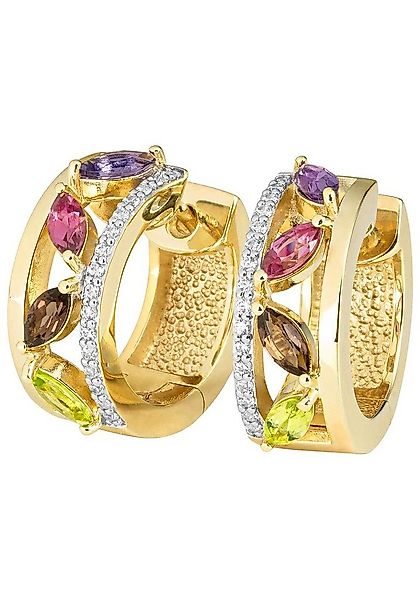 JOBO Paar Creolen, 585 Gold mit 8 bunten Edelsteinen und 32 Diamanten günstig online kaufen