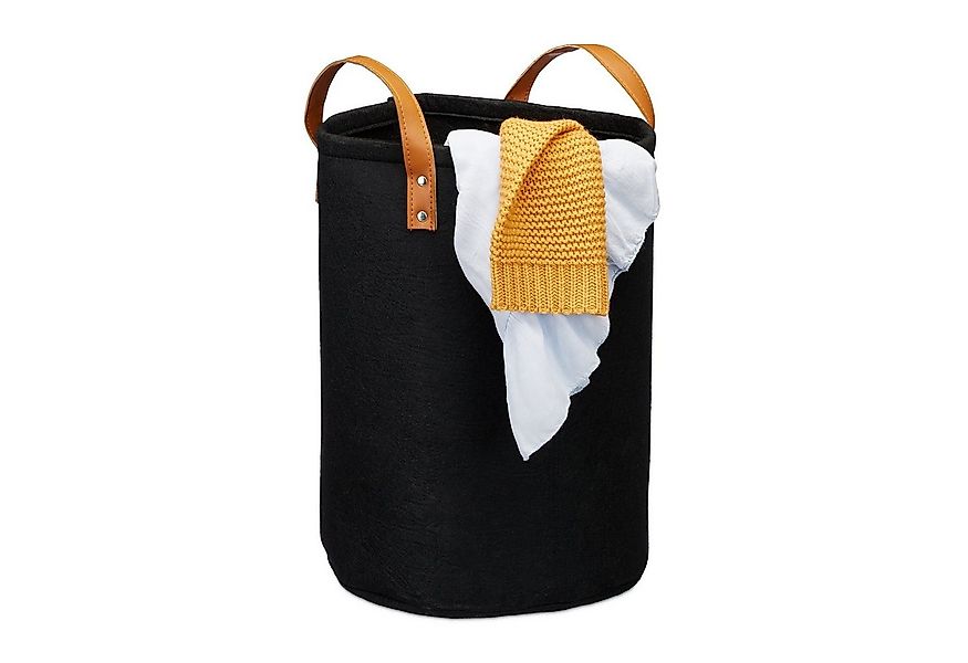 relaxdays Wäschekorb Filz tragbar, schwarz günstig online kaufen