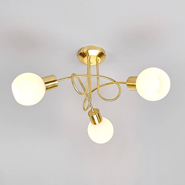 Lindby Deckenlampe Elaina, Ø52cm, 3-flg., messing, Glas, E14 günstig online kaufen