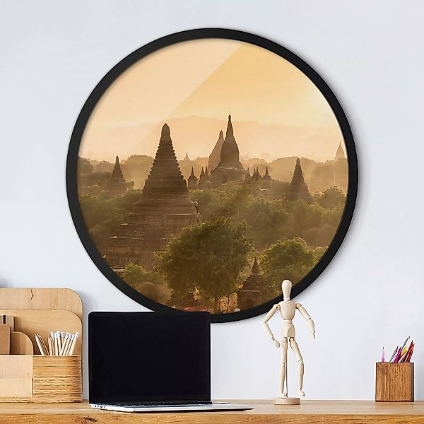 Rundes Gerahmtes Bild Sonnenuntergang über Bagan günstig online kaufen