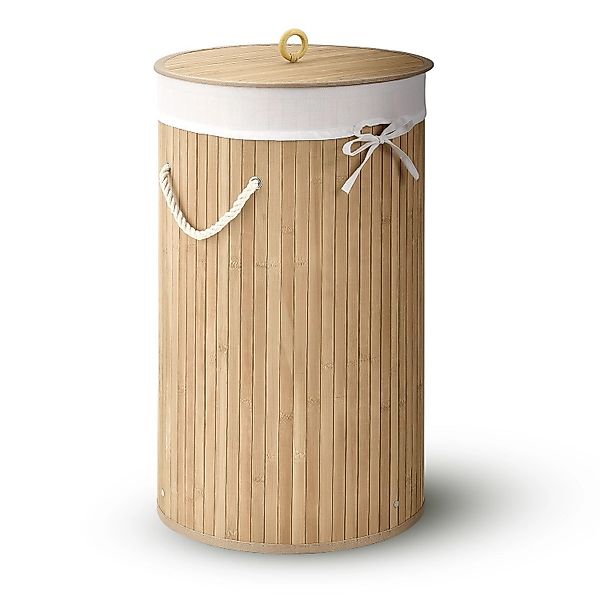 Juskys Bambus Wäschekorb Curly Round Natur mit Wäschesack und Tragegriffen günstig online kaufen