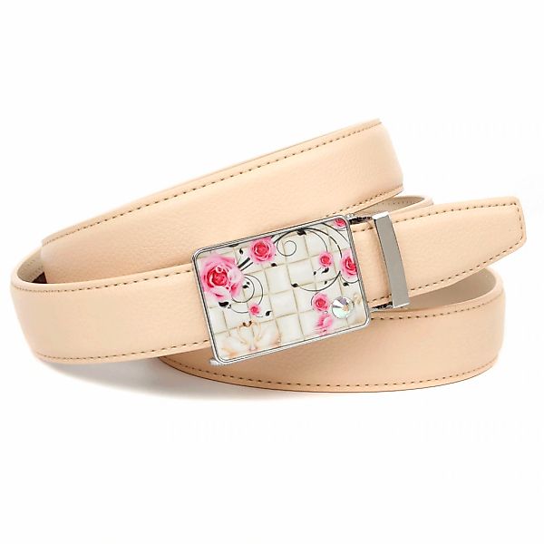 Anthoni Crown Ledergürtel stilvoll in beige mit silberfarbener Schließe günstig online kaufen
