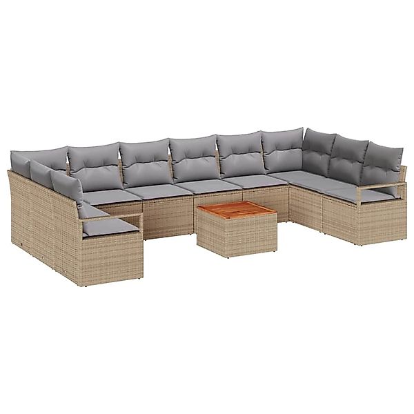 vidaXL Garten-Sofa-Set mit Kissen 11-Tlg Beige Poly Rattan 3347756 günstig online kaufen