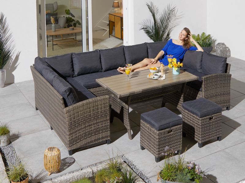 KONIFERA Gartenlounge-Set "Rotterdam" Set, 3x 3er Sofa, 2x Hocker, 1x Tisch günstig online kaufen