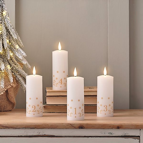 4er Set TruGlow® LED Adventskerzen Echtwachs mit Zahlen günstig online kaufen