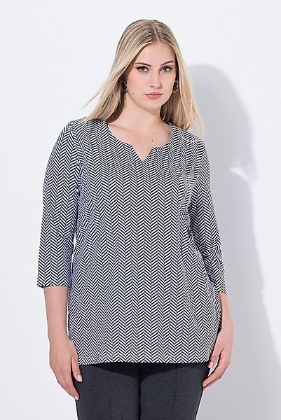Ulla Popken T-Shirt Shirt Fischgrat A-Linie Tunika-Ausschnitt 3/4-Arm günstig online kaufen