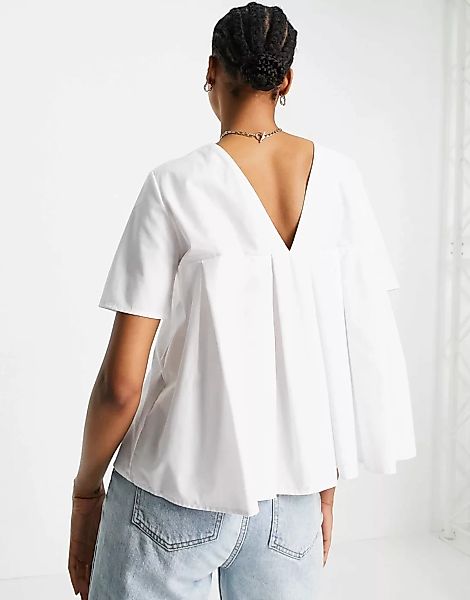 ASOS DESIGN – Kurzärmliges Oberteil aus Baumwolle mit plissierter Rückseite günstig online kaufen