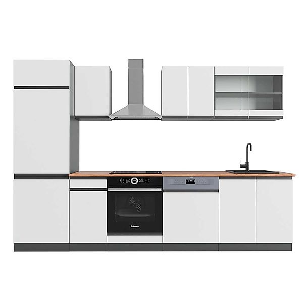 Vicco R-Line Küchenzeile Weiß/Anthrazit 300 cm AP Eiche günstig online kaufen