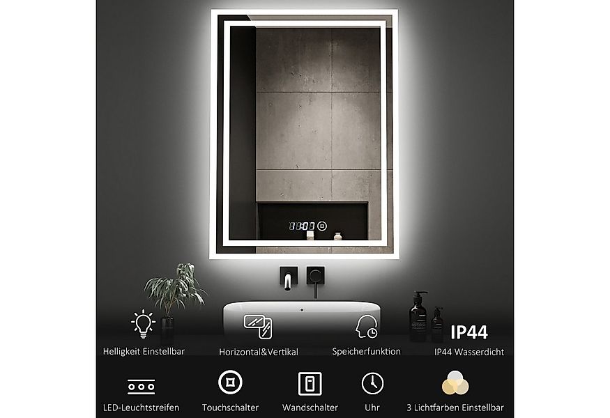 WDWRITTI Spiegel Badspiegel Led 50x70 mit Uhr Wandspiegel mit beleuchtung 3 günstig online kaufen