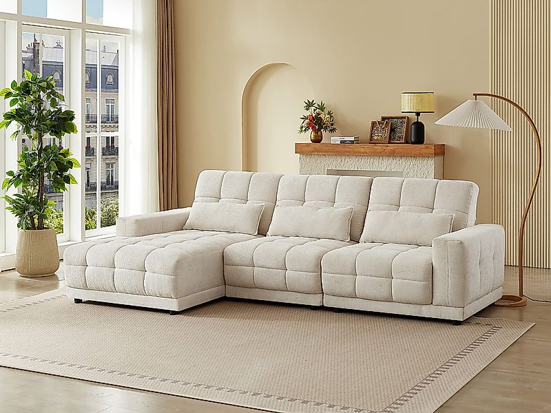 Eckrelaxsofa elektrisch - Ecke links - Strukturstoff - Beige - DOREA von Pa günstig online kaufen