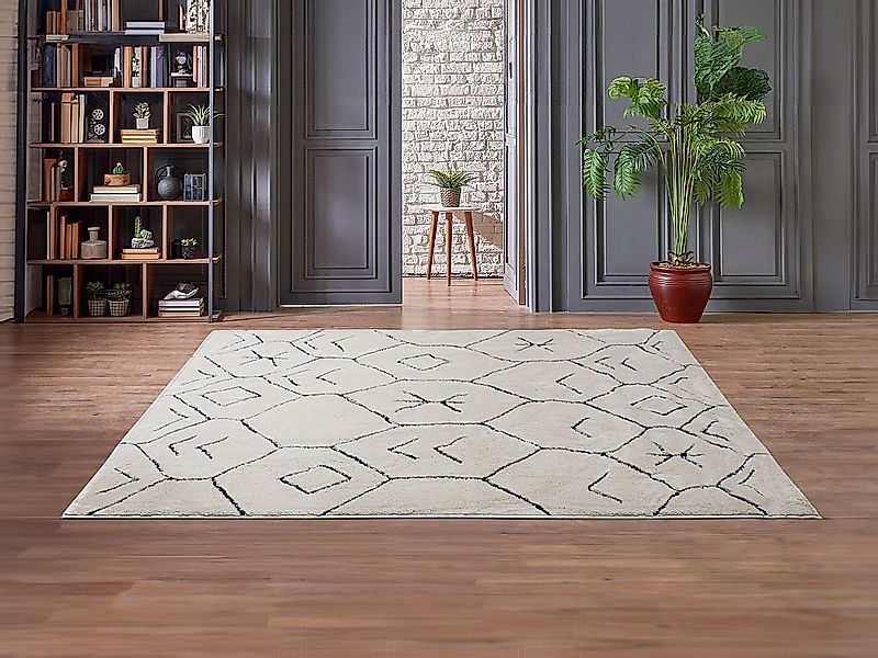 Hochflorteppich Berber - 160 x 230 cm - Beige und Schwarz - JABARI günstig online kaufen