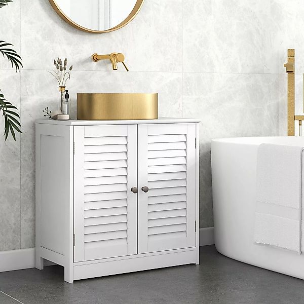 COSTWAY Waschbeckenunterschrank Badezimmerschrank mit 2 Lamellentüren, günstig online kaufen