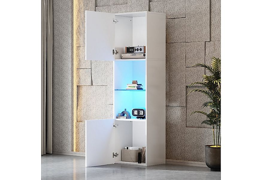 STILVORA Vitrine Freistehender Hochschrank mit 1 Glasboden&LED,Highboard Ho günstig online kaufen