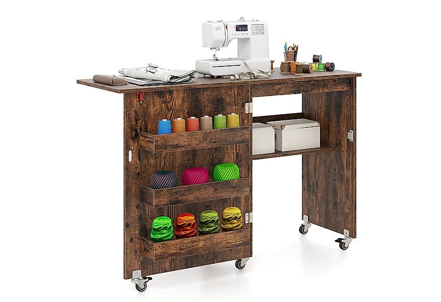 COSTWAY Schreibtisch, Nähtisch klappbar, Nähschrank mit Rollen, Holz günstig online kaufen