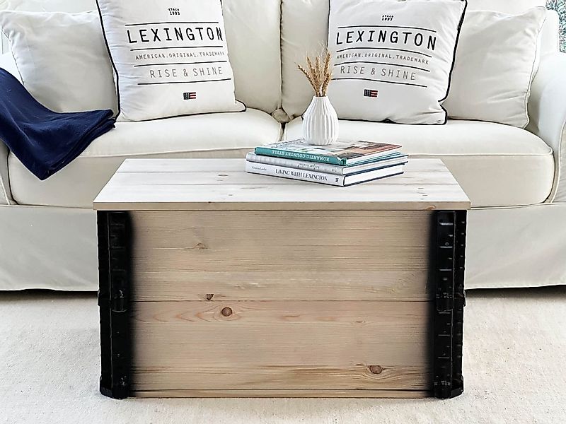 Holztruhe grau mit Deckel und Griffen im Vintage-Look günstig online kaufen