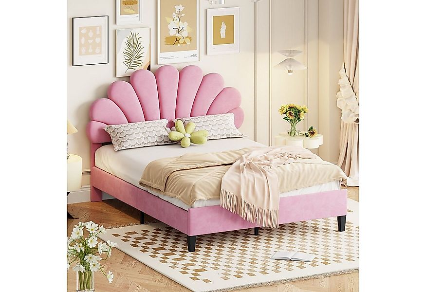 Flieks Polsterbett, Doppelbett Kinderbett Blumenform-Kopfteil Samt 140x200c günstig online kaufen