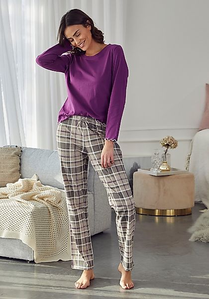 LASCANA Pyjama, (2 tlg.), mit Flanellhose im Karomuster günstig online kaufen