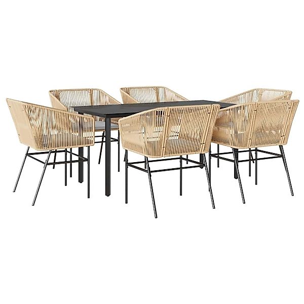 vidaXL 7-Tlg Garten-Essgruppe mit Kissen Braun Poly Rattan Glas 3334622 günstig online kaufen