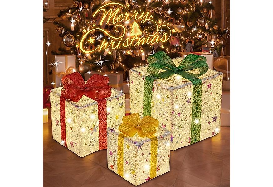 MUPOO Weihnachtsfigur LED Beleuchtete Geschenkbox 3er Set Weihnachten,Weihn günstig online kaufen