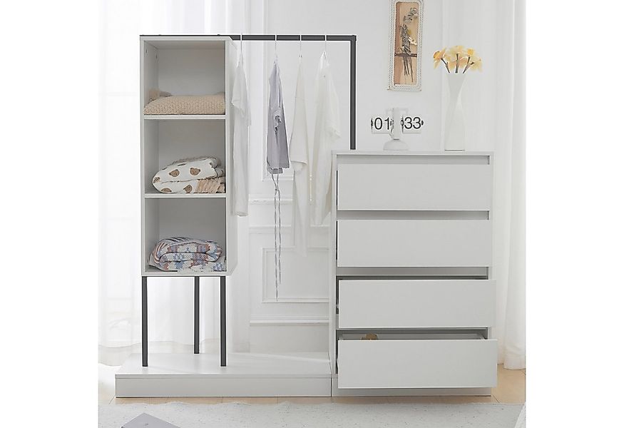 Flieks Garderoben-Set Kleiderschrank mit 3 offener Fächern, Kommode mit 4 S günstig online kaufen
