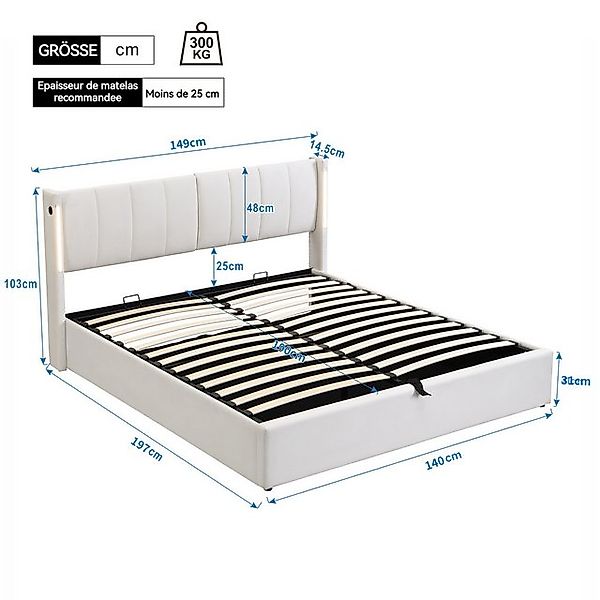 BlingBin Polsterbett 140 x 190 cm mit Bettkasten, Doppelbett Jugendbett (1e günstig online kaufen