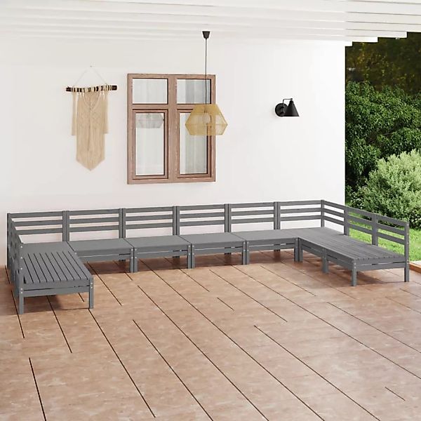 10-tlg. Garten-lounge-set Grau Massivholz Kiefer günstig online kaufen