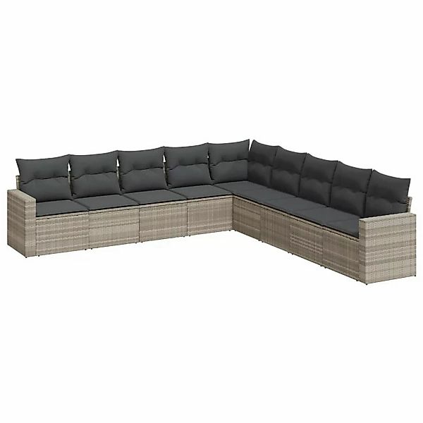 vidaXL 9-tlg Garten-Sofagarnitur mit Kissen Hellgrau Poly Rattan Modell 2 günstig online kaufen