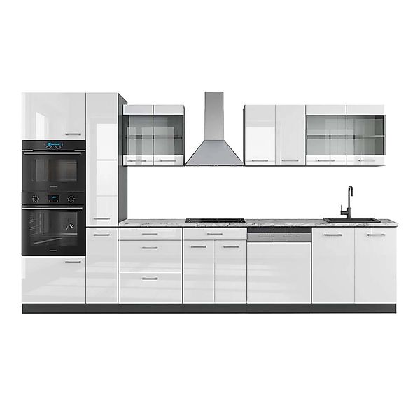 Vicco R-Line Küchenzeile Weiß Hochglanz/Anthrazit 350 cm mit HochschrankAP günstig online kaufen