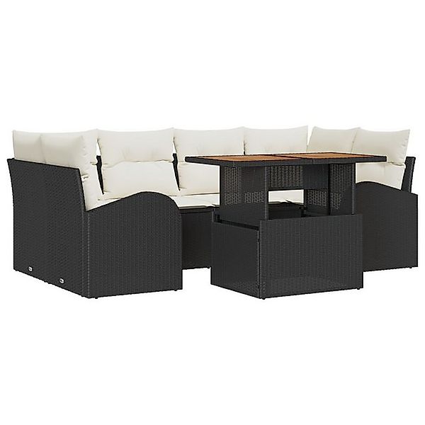 vidaXL Loungesofa 7-tlg. Garten-Essgruppe mit Kissen Schwarz Poly Rattan, 7 günstig online kaufen
