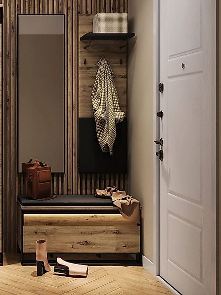 Compleo Garderoben-Set LIMA (Kleiderbügel, Spiegel, Schuhschrank) Loft stil günstig online kaufen