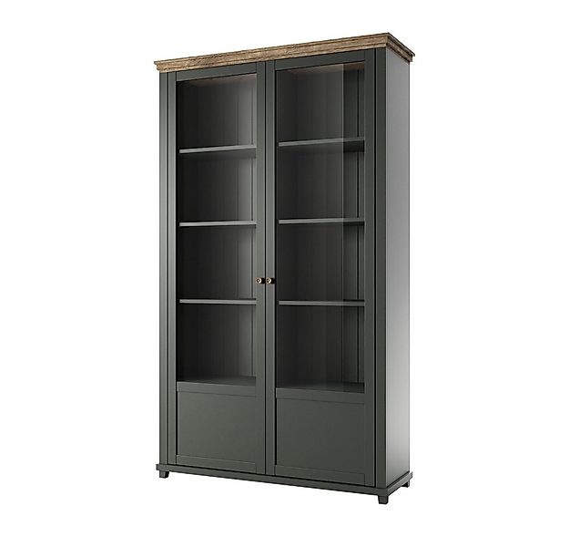 Lomadox Vitrine EPSOM-83 grün Landhaus mit Lefkas Eiche Nb. Knopfgriffe Mes günstig online kaufen