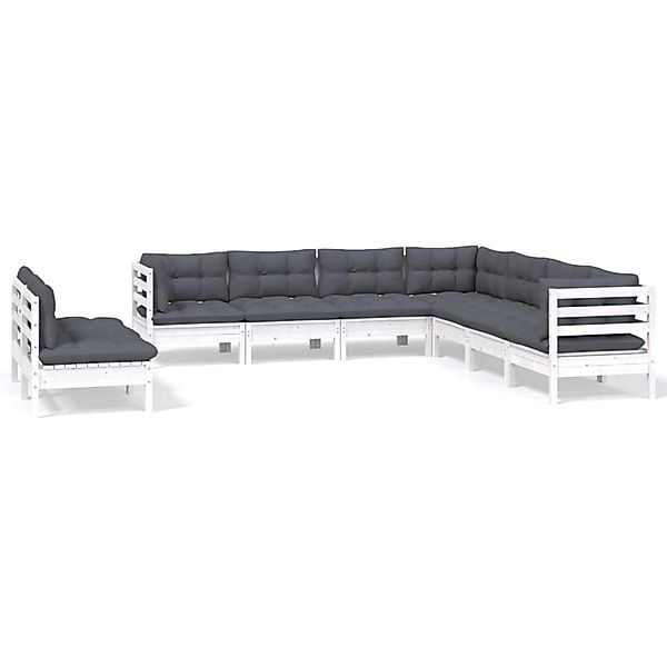 vidaXL 9-Tlg Garten-Lounge-Set mit Kissen Weiß Massivholz Kiefer 3096828 günstig online kaufen