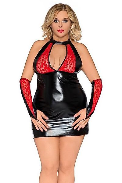 Andalea Spitzenkleid Minikleid schwarz rot Übergröße + Armstulpen Wetlook ( günstig online kaufen