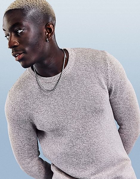 ASOS DESIGN – Mittelschwerer Pullover aus Baumwolle in Hafer mit Garndrehun günstig online kaufen