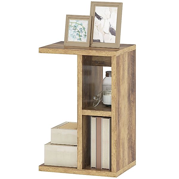 HOMCOM C-förmiger Couchtisch mit 3 Regalen und 2 offenen Fächern, Wohnzimme günstig online kaufen