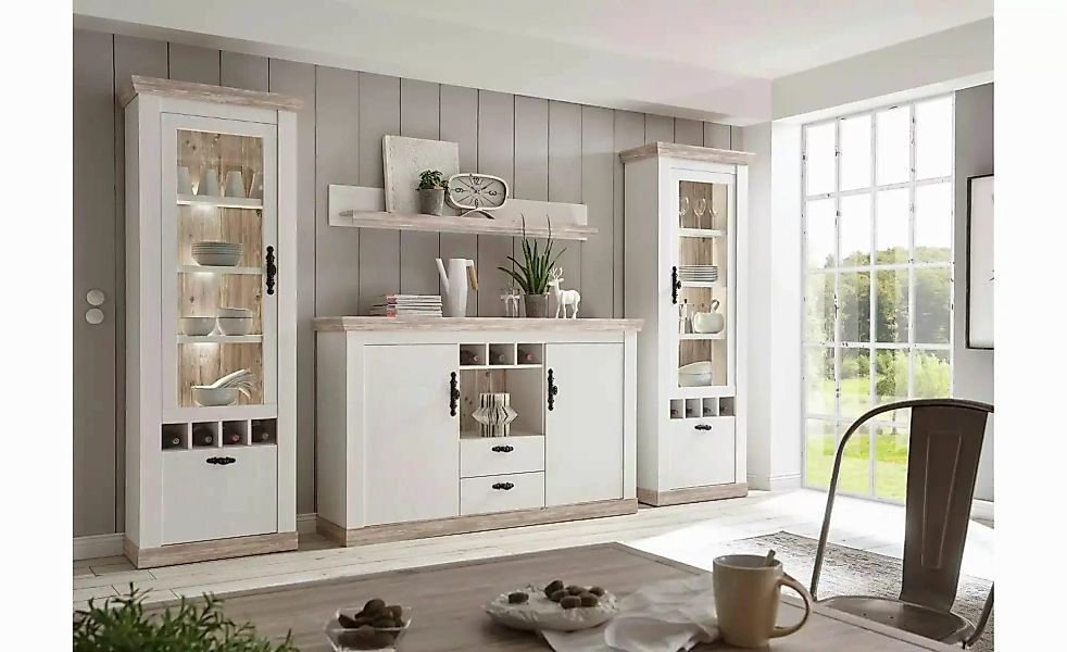 Wohnwand  Roble ¦ weiß ¦ Maße (cm): B: 330 H: 201 Kommoden & Sideboards > W günstig online kaufen